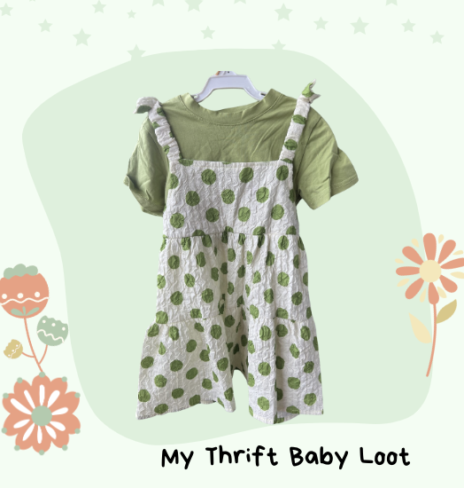 Like New green polka dot dress (3-4 years)